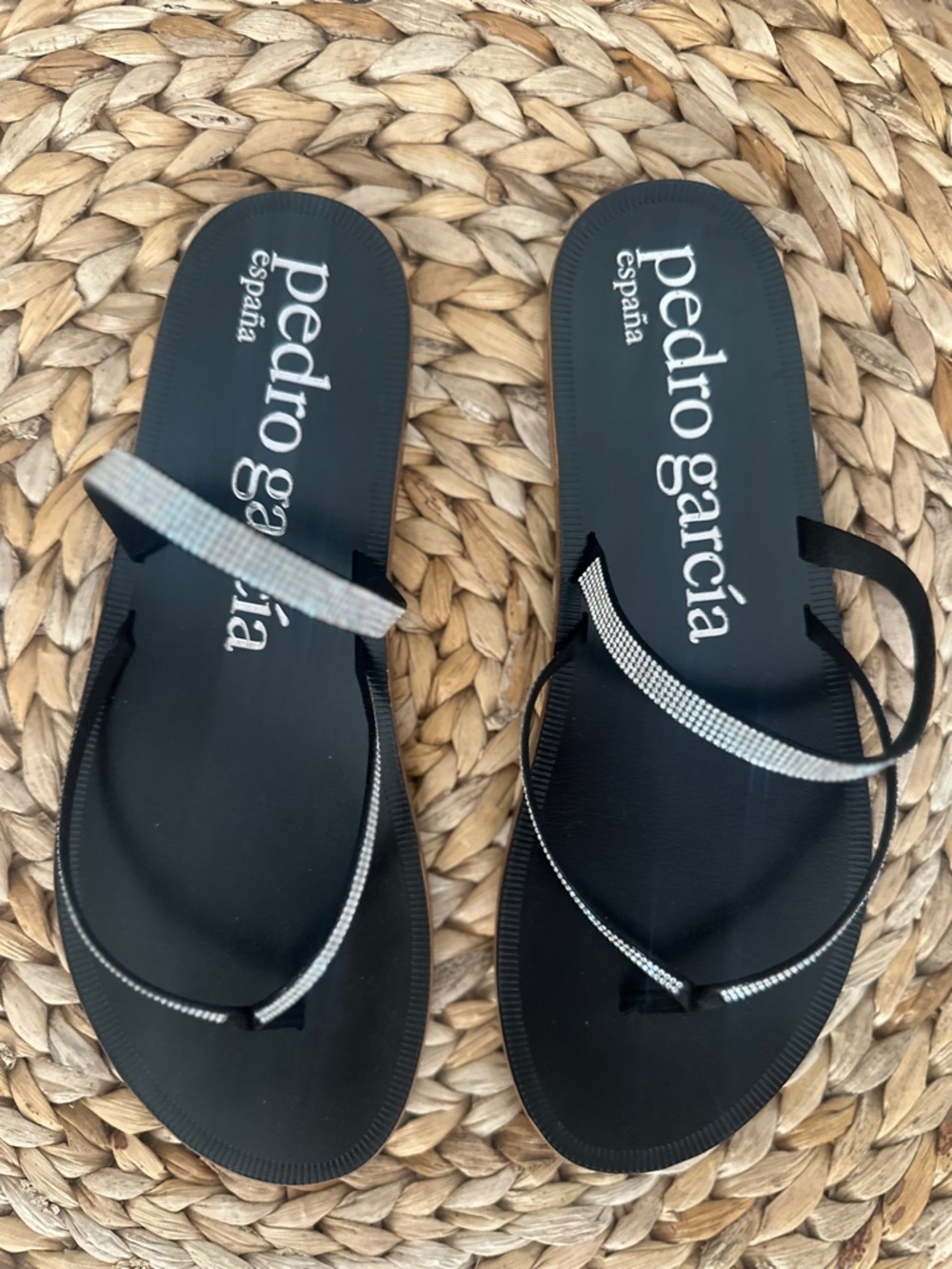 Pedro Garcia Black Ilsa Rhinestone Strap Women's Sandals